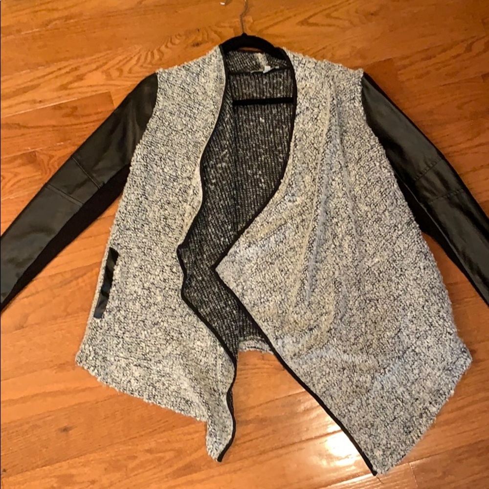 Fuzzy cardigan with pleather sleeves